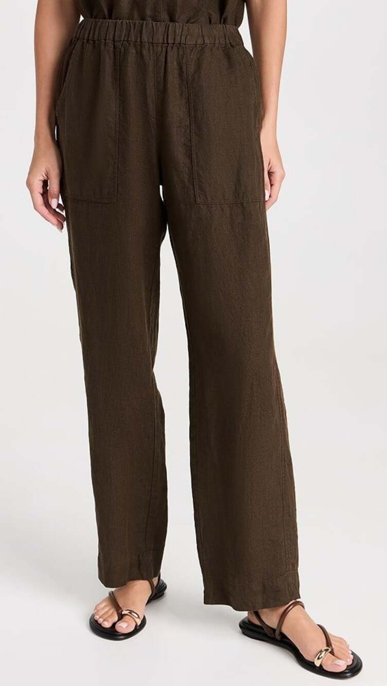 AYR Women's Small Brown Linen The Tourist Linen Pants Relaxed Straight E-Waist